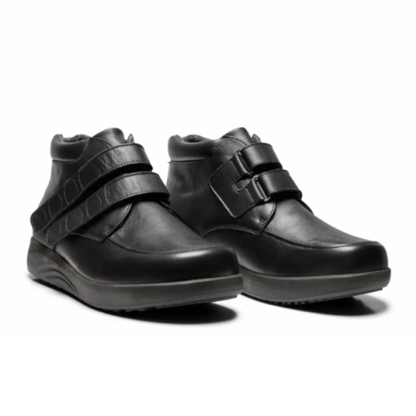 New Feet Boot Velcro Plain Leather Stretch Black Men