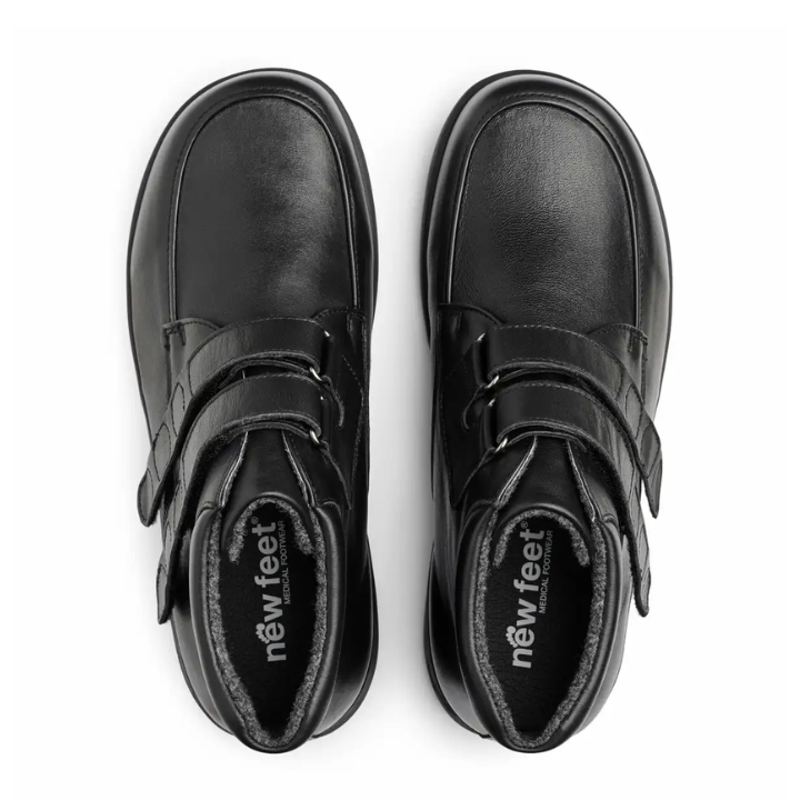 New Feet Boot Velcro Plain Leather Stretch Black Men - Bild 2