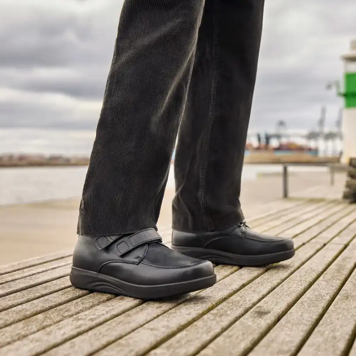 New Feet Boot Velcro Plain Leather Stretch Black Men - Bild 4