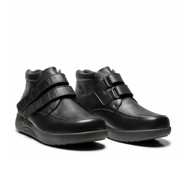 New Feet Boot Velcro Plain Leather Stretch Black Men