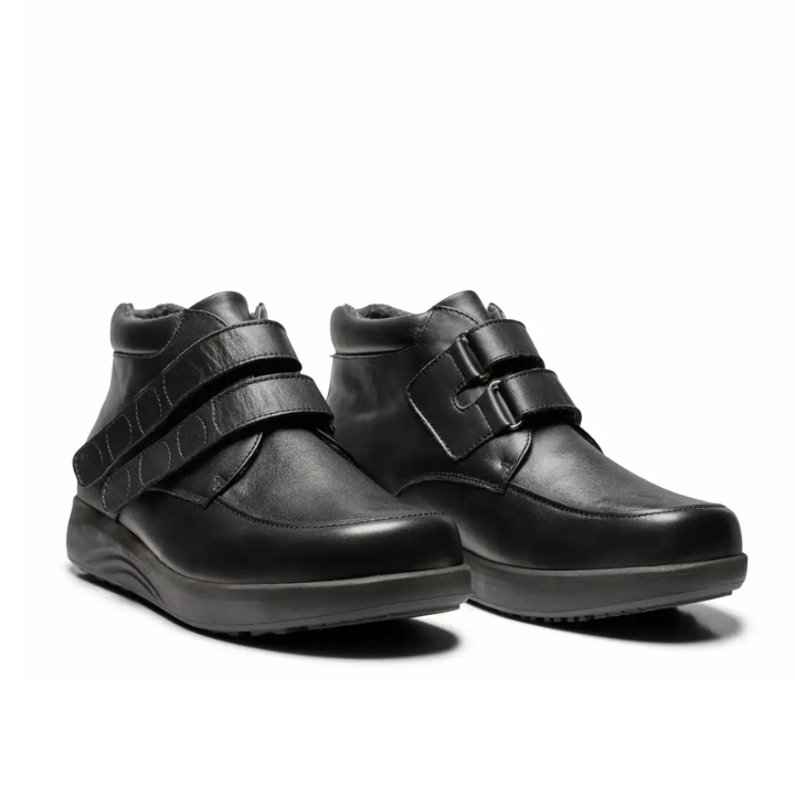 New Feet Boot Velcro Plain Leather Stretch Black Men